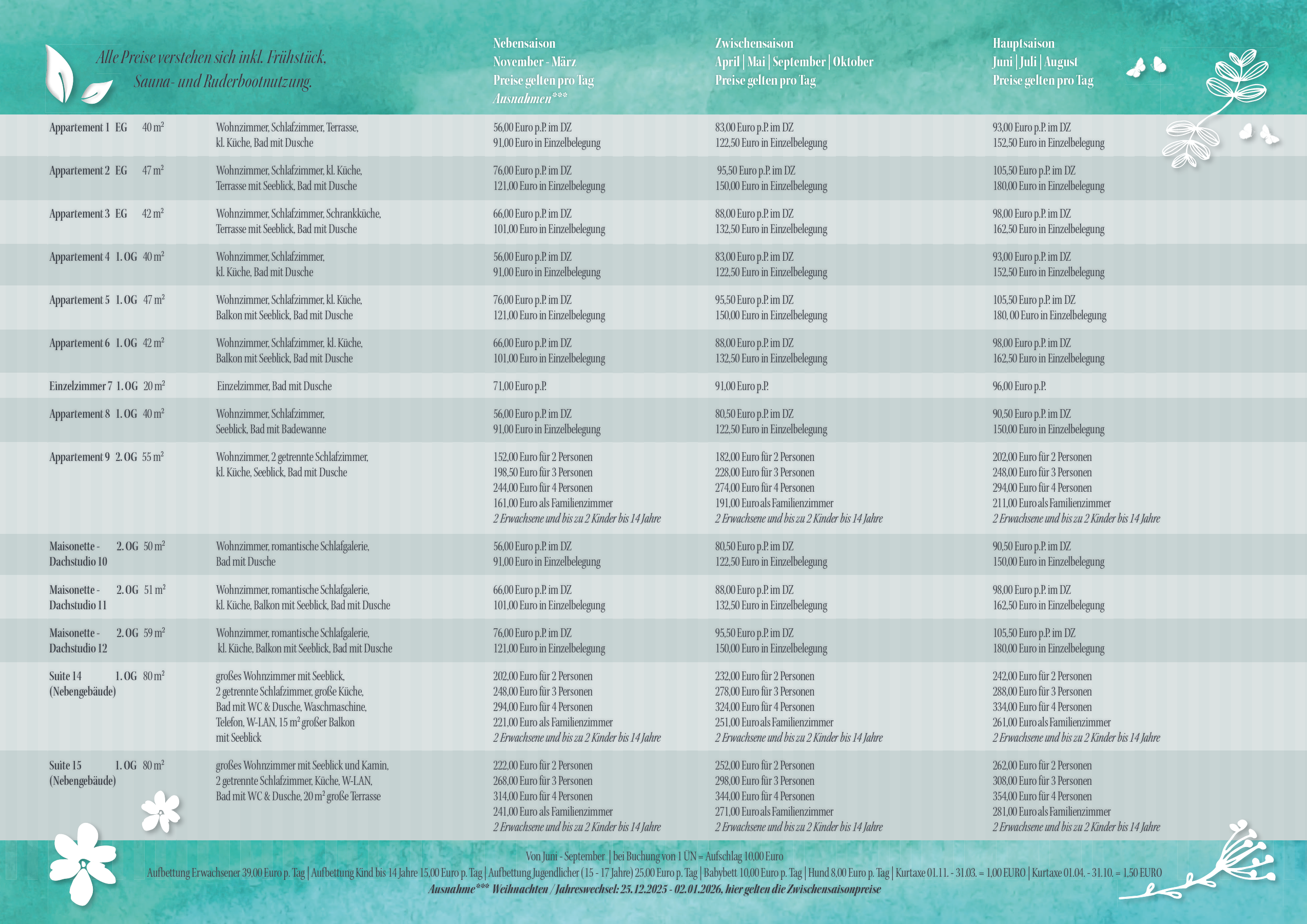 Preisliste 2025